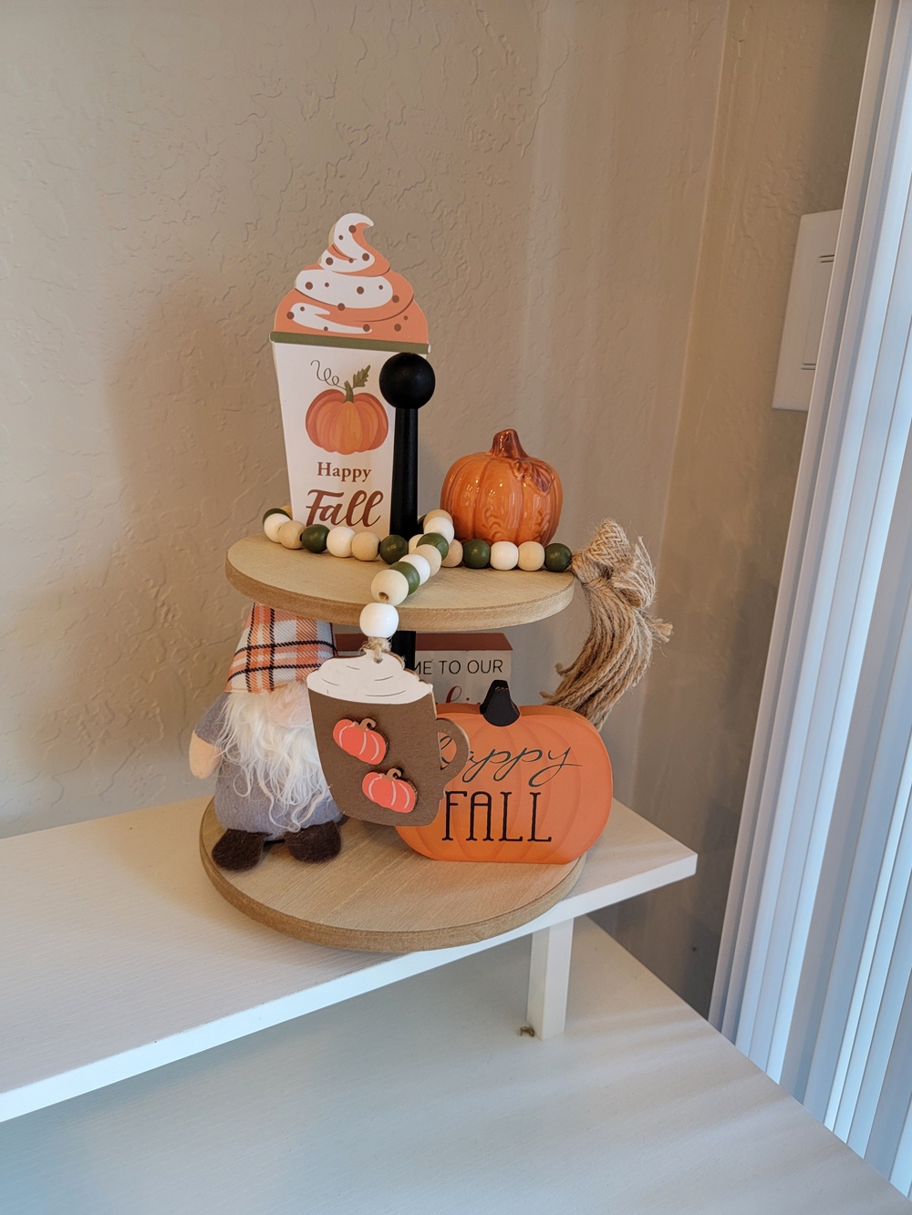 Happy Fall Tiered Tray & Décor - Pumpkin & Latte Accents